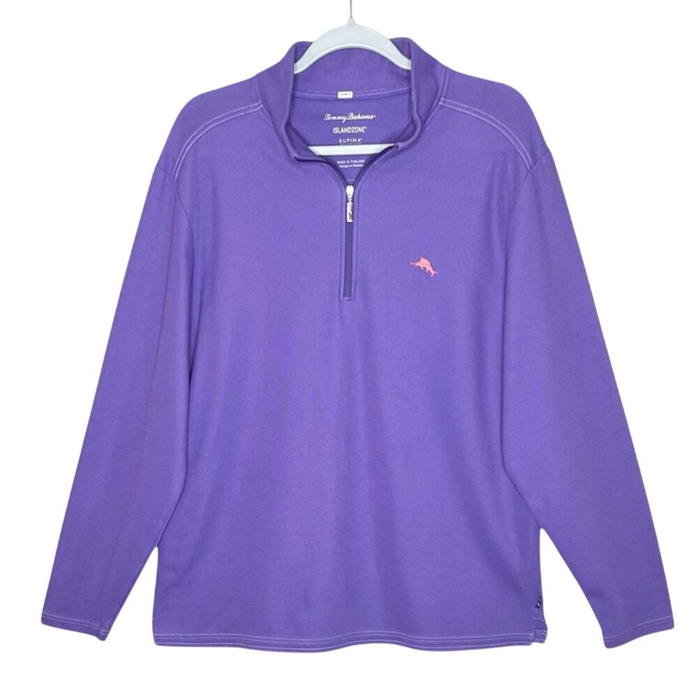 Tommy Bahama Emfielder Half-Zip L/S Polo Mens L Purple IslandZone Supima Cotton